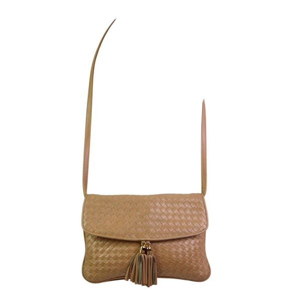 Charter Club BRAIDED BEIGE GENUINE LEATHER FLAP X-BODY SHOULDER BAG CLUTCH PURSE - Picture 2 of 16